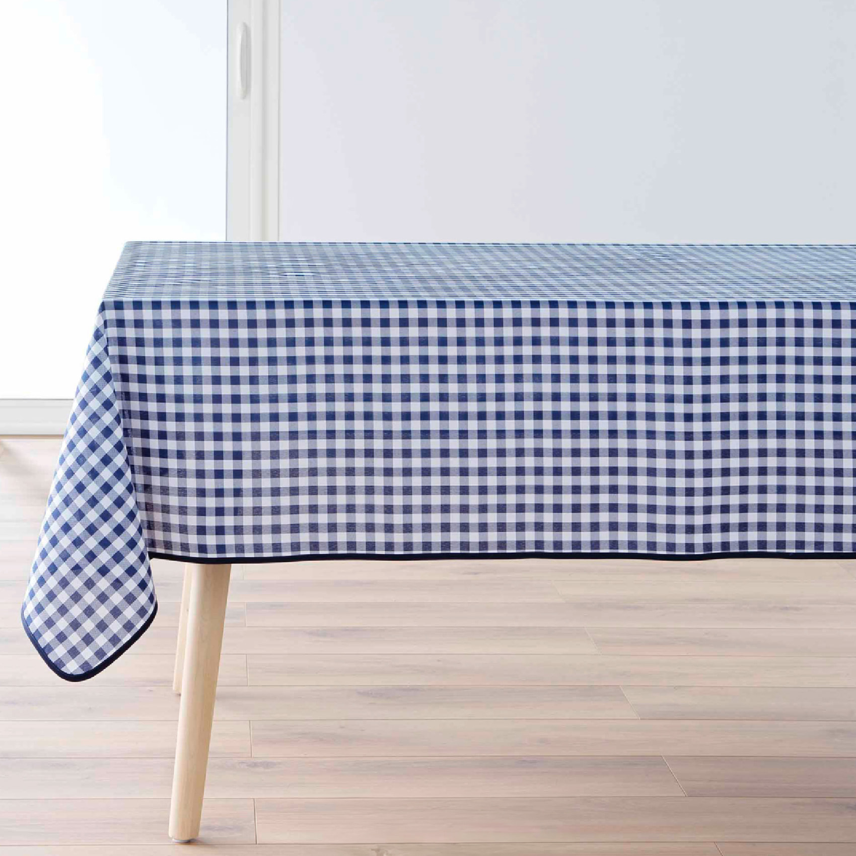 Nappe Rectangle Infroissable Vichy Bleu Antitache - Bleu