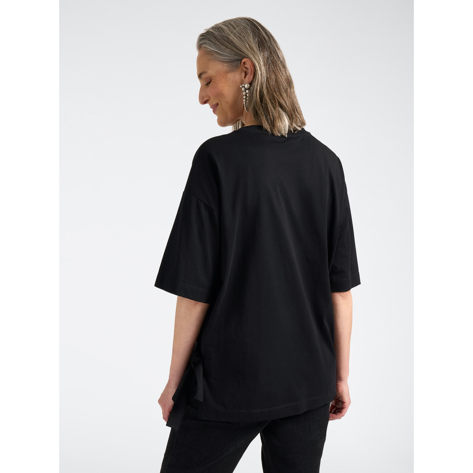 Elena Mirò - T-shirt in cotone con borchie e lacci laterali - Nero