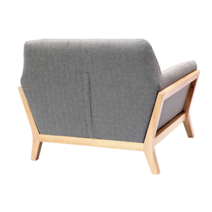 Fauteuil scandinave en tissu gris et bois clair massif YOKO