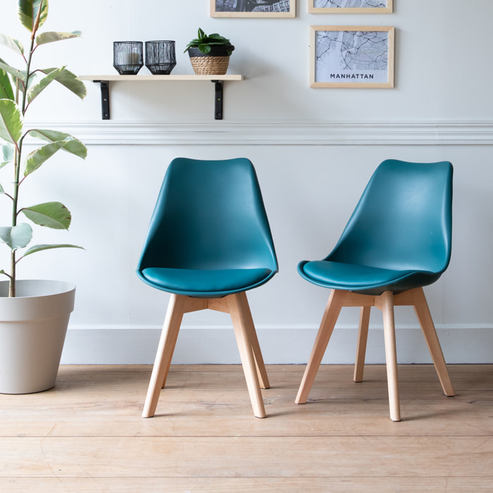 Lot de 2 chaises scandinaves NORA bleues avec coussin