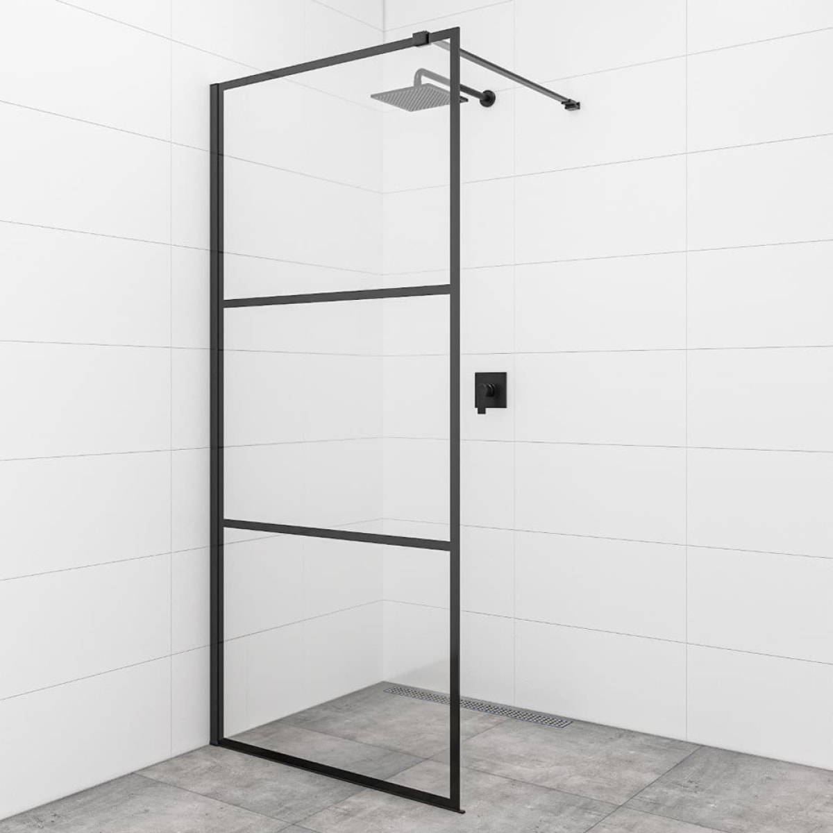Walk-In set complet paroi de douche à l'italienne 90 cm, anti-calcaire, verre transparent, noir (SIKOWI90CP-SET)