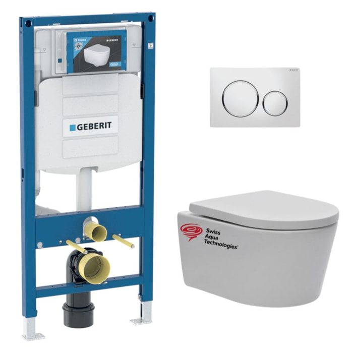 Pack WC Bati-support Geberit + Cuvette Swiss Aqua Technologies + abattant SoftClose + plaque (GebSatrimless-C)