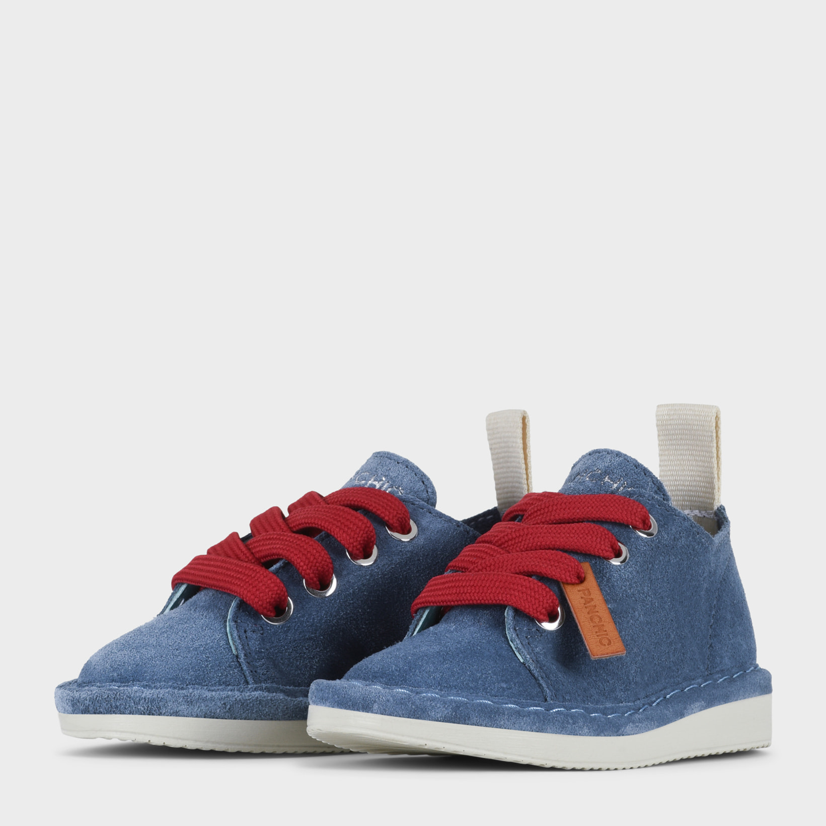 SCARPA ALLACCIATA P01 BIMBO IN SUEDE BLUE-ROSSO