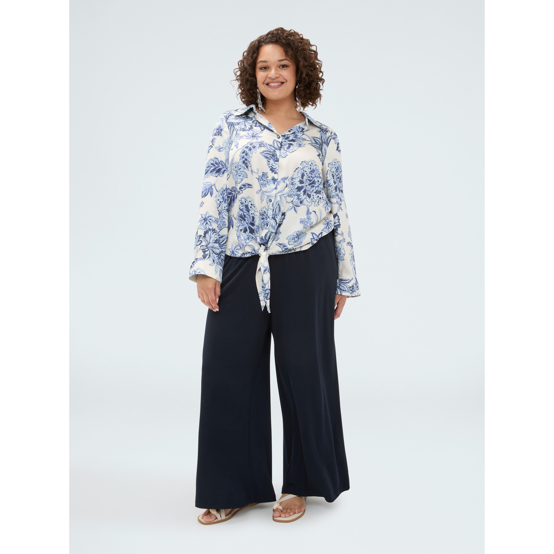 Fiorella Rubino - Camicia stampa floreale con nodo - Blu