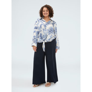 Fiorella Rubino - Camicia stampa floreale con nodo - Blu