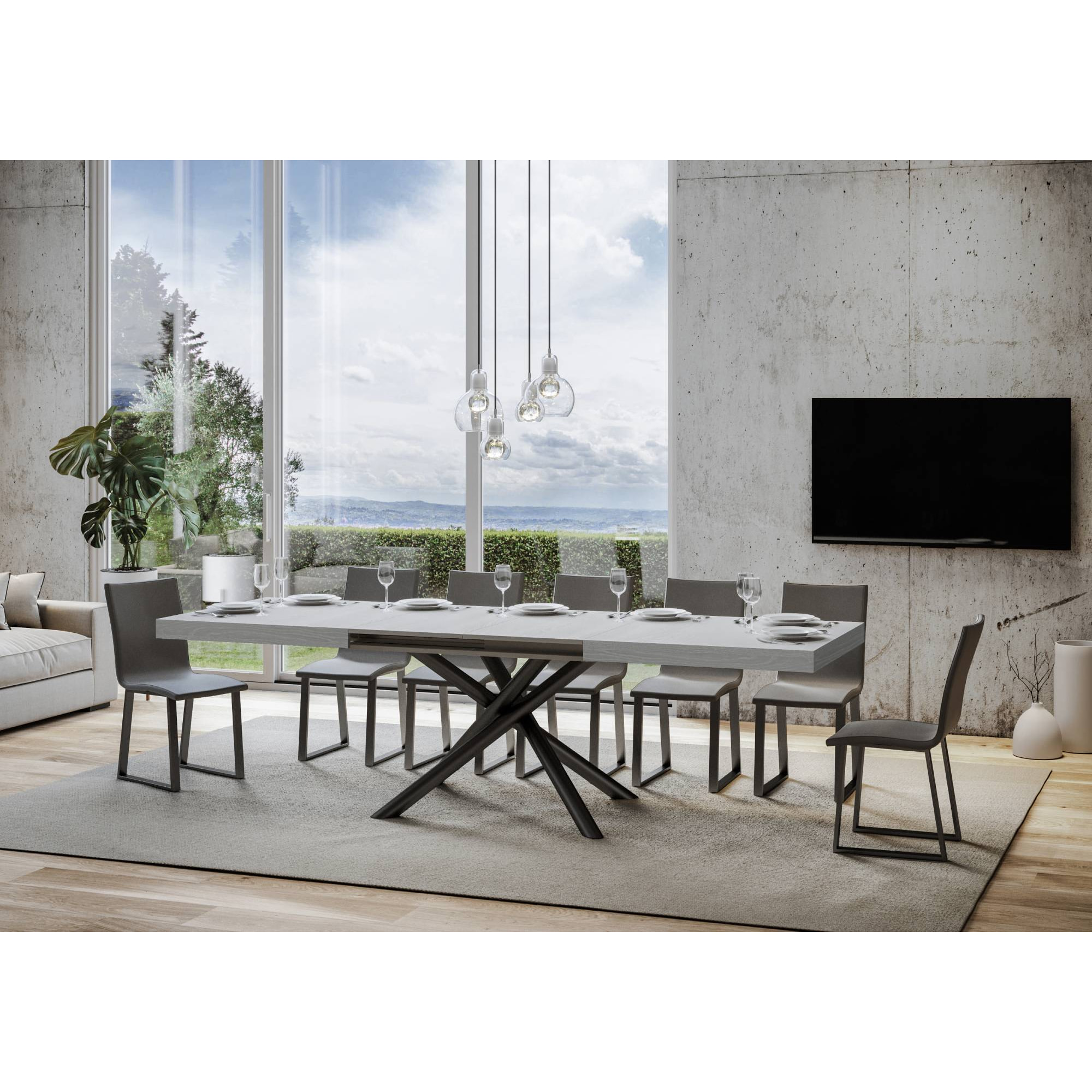 Table extensible 90x160/264 cm Famas Frêne Blanc cadre Anthracite