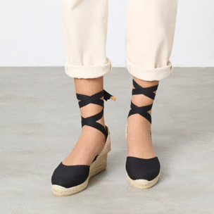 Alpargatas de cuña de mujer Carina en algodón orgánico, cierre mediante lazada