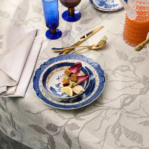 Nappe pur coton 220 g/m² motif jacquard gris anthracite Mille prunus silver