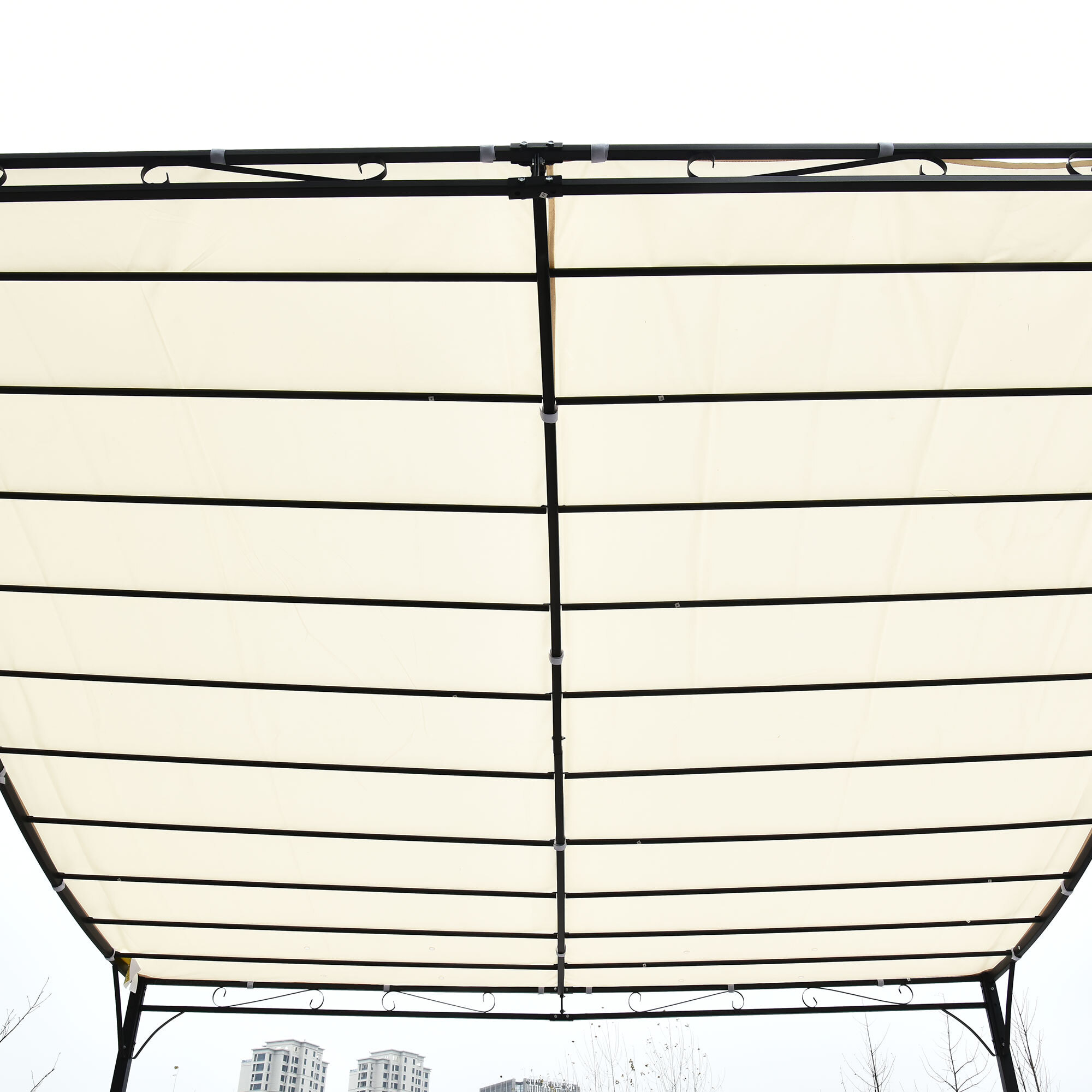 Outsunny Pérgola de Jardín 4x3 m Montado en Pared con Toldo y 4 Orificios Crema