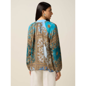 Oltre - Blusa de viscosa estampada - Light - blue