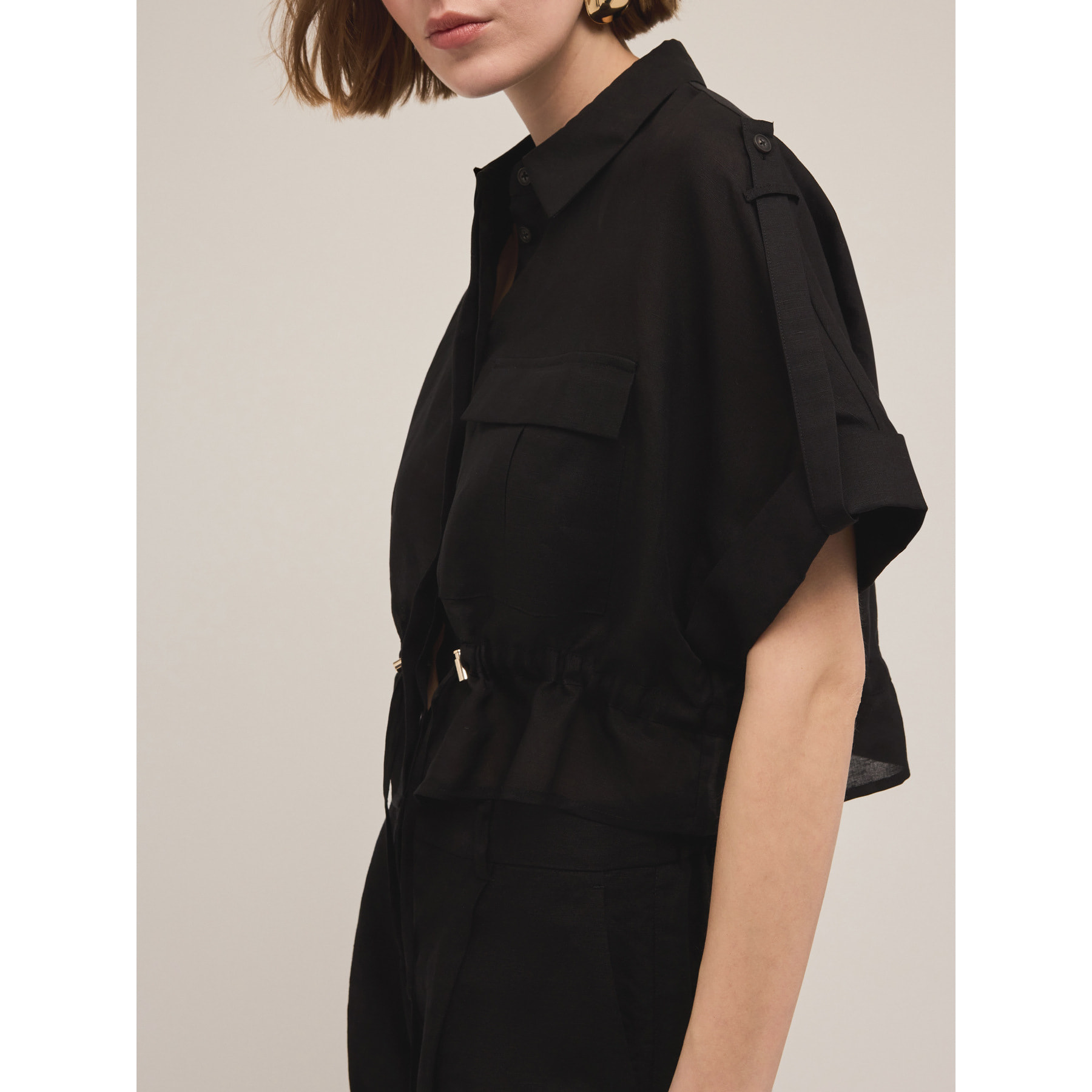 Motivi - Camisa estilo kimono con cordón ajustable - Negro