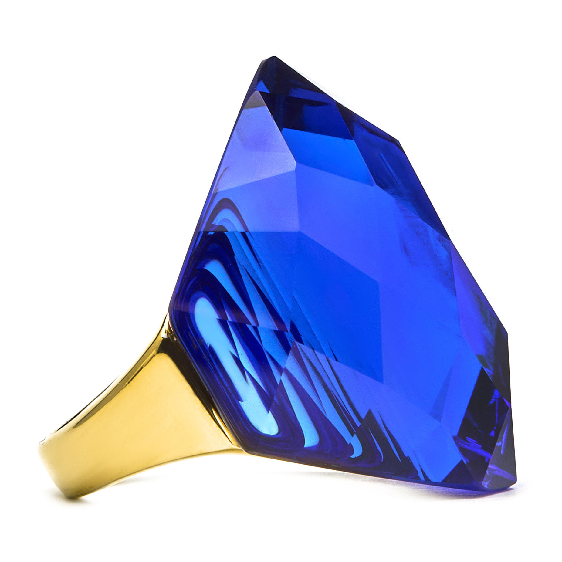 Anillo de Cuarzo Hidrotermal Lapislazuli acabado en oro amarillo de 18K