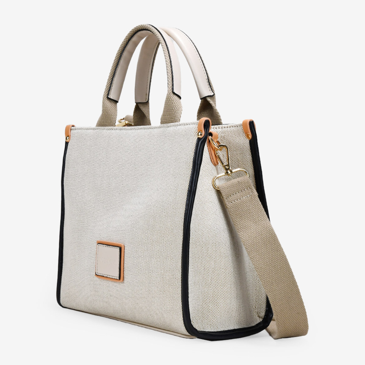 Bolso de mano beige con cremallera
