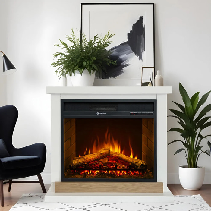 Stoccolma - Camino Elettrico da Terra con Effetto Fiamma 75,5x70x28 cm in Legno Bianco