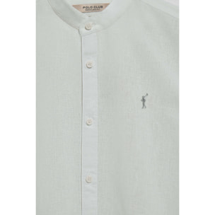 Camicia verde chiaro con colletto alla coreana in lino-cotone con ricamo Rigby Go