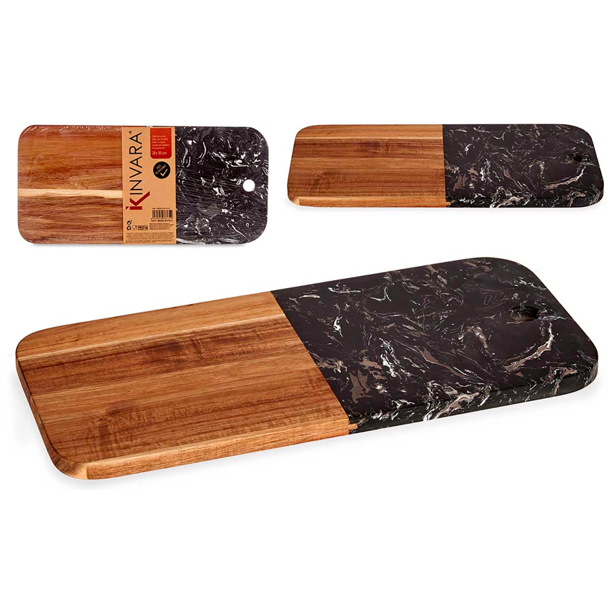 TAGLIERE IN LEGNO E MARMO NERO 38CM