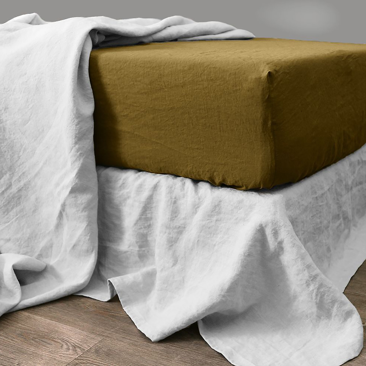 Drap Housse Bonnet 30cm 100% Lin LavÉ Moka