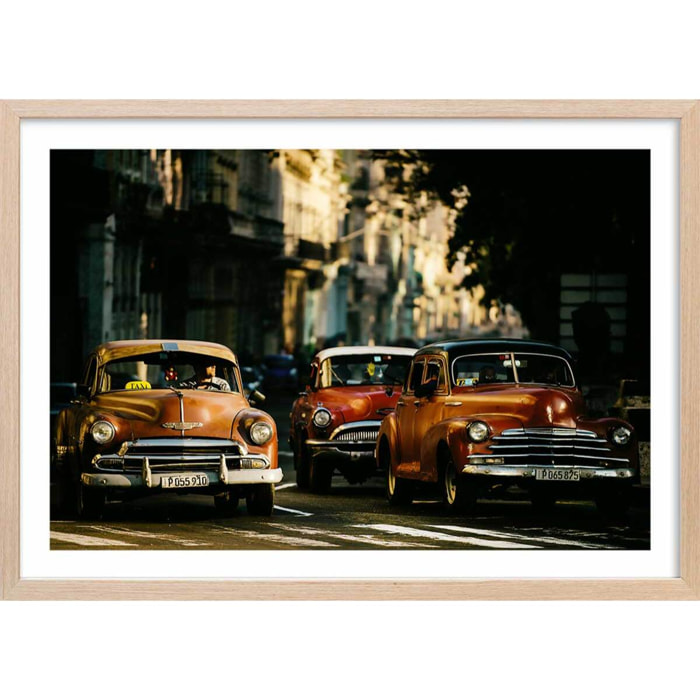 Affiche vintage taxi Affiche + cadre en bois - Chêne