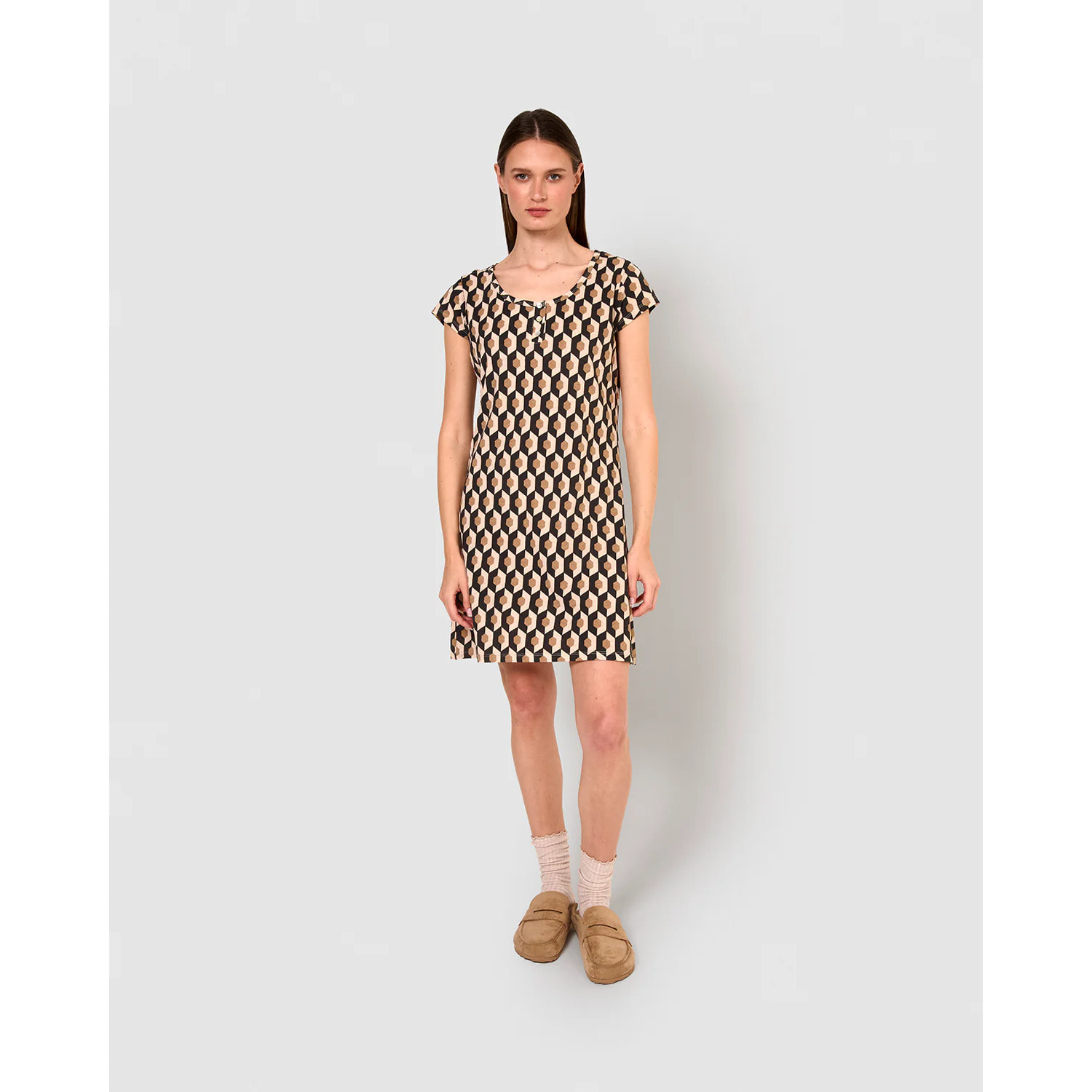 Camisón corto de algodón santorini beige