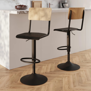 Lot de 2 chaises de bar réglables 60/80 cm en bois clair et noir - Clem
