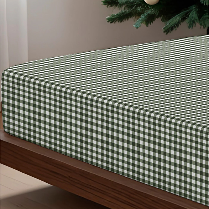 Drap-housse Xmas Vichy Vert 100% coton