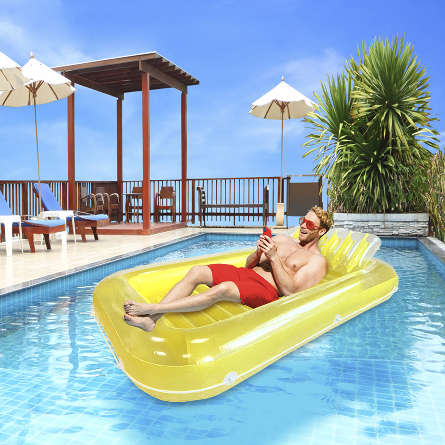 Letto galleggiante quadrato. 180x120cm. Materassino gonfiabile per piscina, lago, mare, ecc.