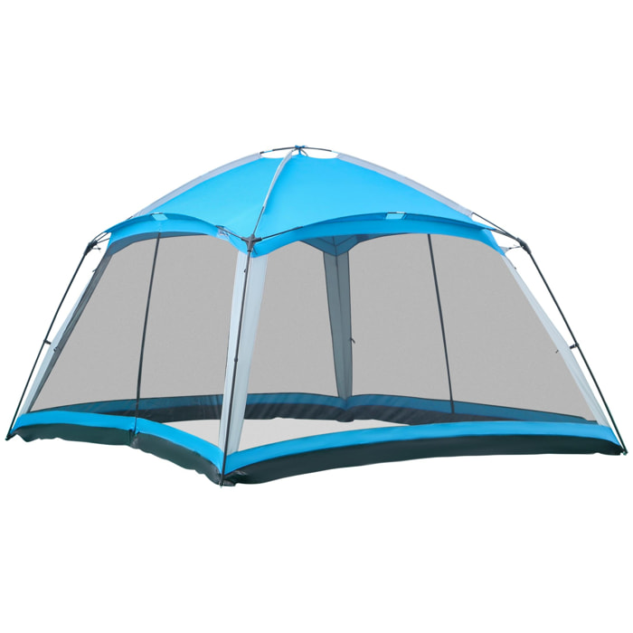Tente de camping familiale - tente dôme 8 pers. max. - sac de transport, 4 parois en maille - dim. 3,6L x 3,6l x 2,2H m - polyester bleu