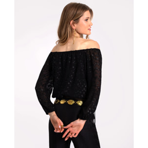 Blusa con brillo y escote bardot