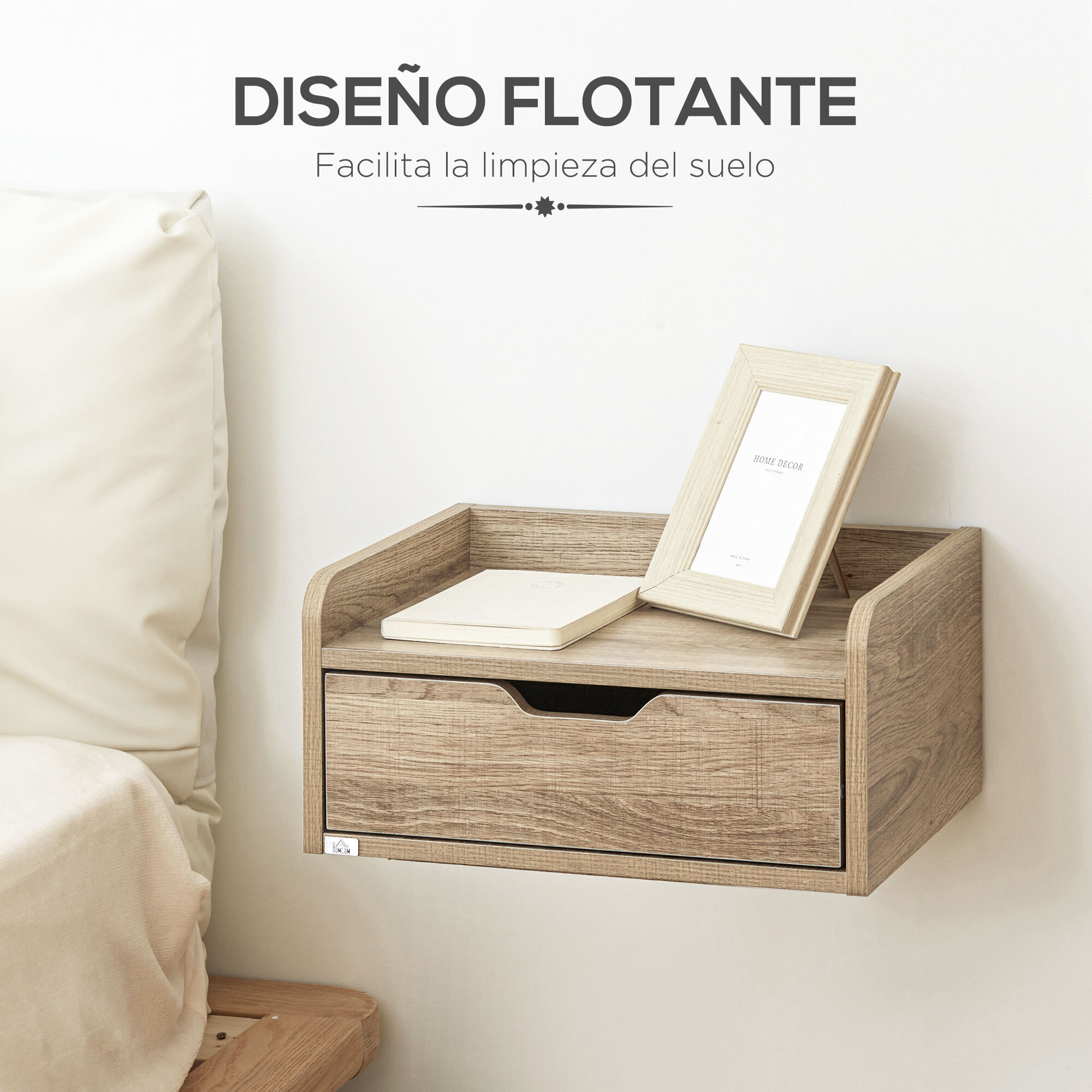 Set de 2 Mesitas de Noche Flotantes Mesillas de Noche de Pared con Cajón para Dormitorio Habitación Hogar Diseño Sencillo 40x30x19,5 cm Madera Natural