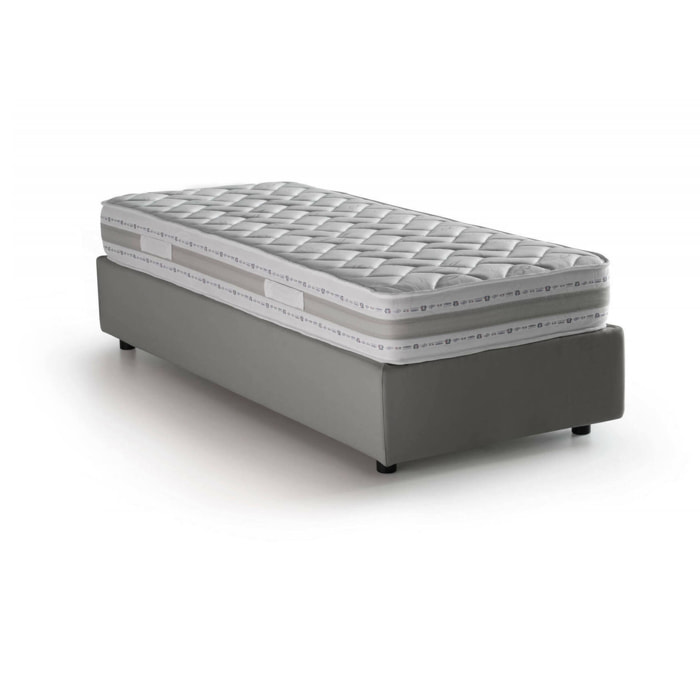 Letto singolo Addison, Letto contenitore con rivestimento in tessuto, 100% Made in Italy, Apertura frontale, con materasso Cm 90x190 incluso, Grigio