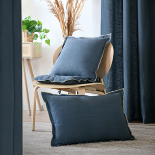 Coussin coton volant plat feston noir - Bleu