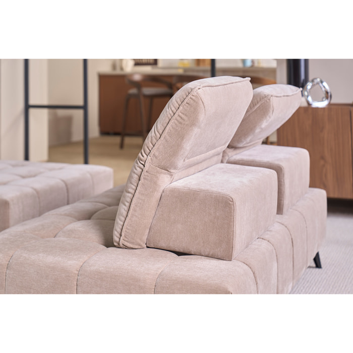 Canapé modulable 4 places avec têtières ajustables en tissu effet velours taupe et métal noir OLMO