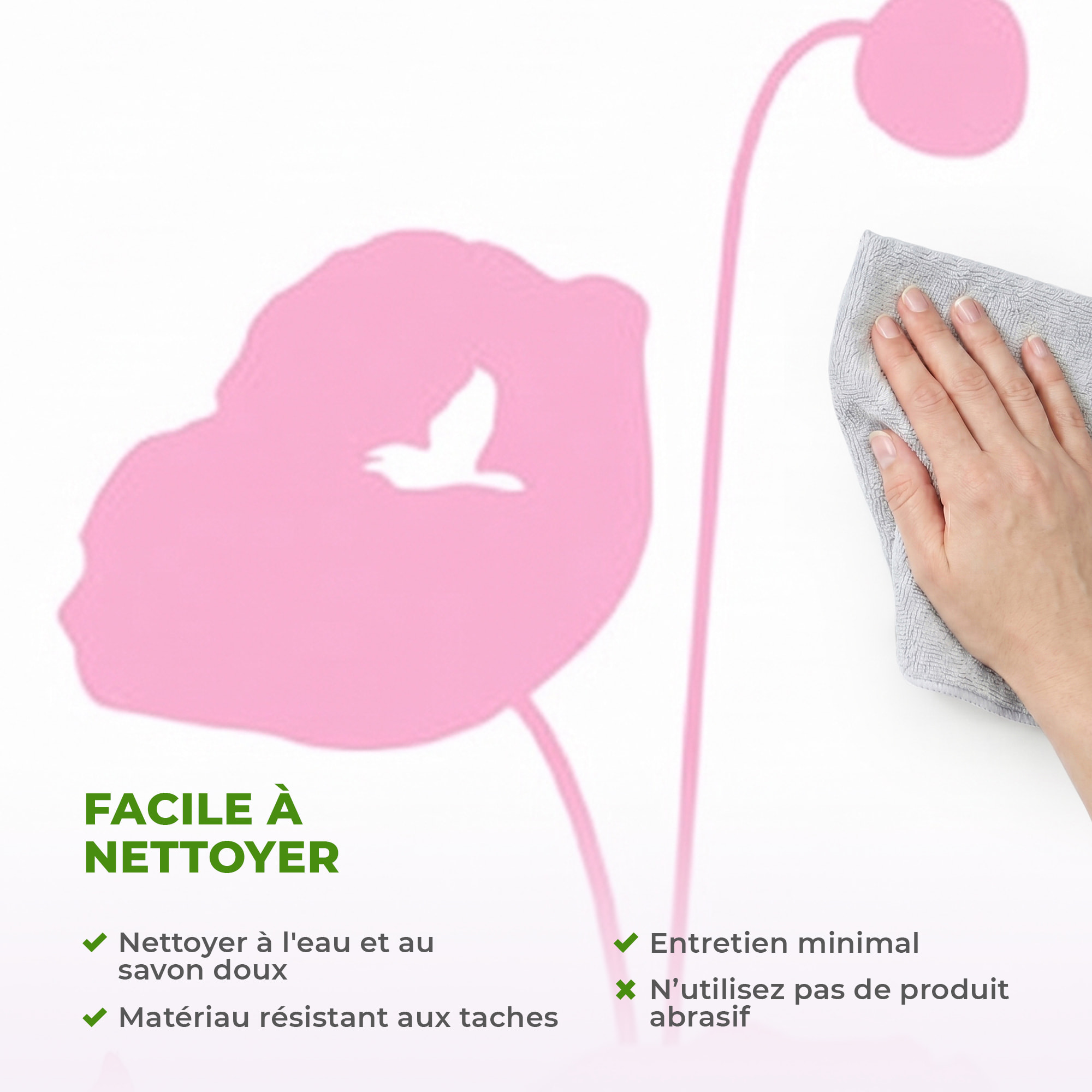 Stickers Muraux décoration adhésifs fleurs tulipes roses et oiseaux
