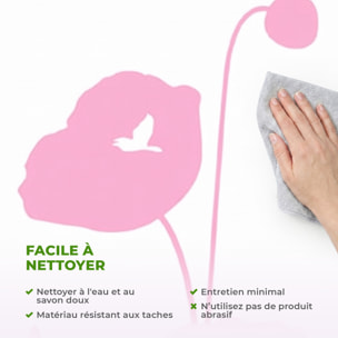 Stickers Muraux décoration adhésifs fleurs tulipes roses et oiseaux