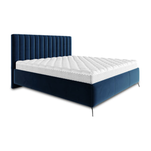Mendoza - lit coffre - 140x200 - sommier inclus - en velours - Bleu