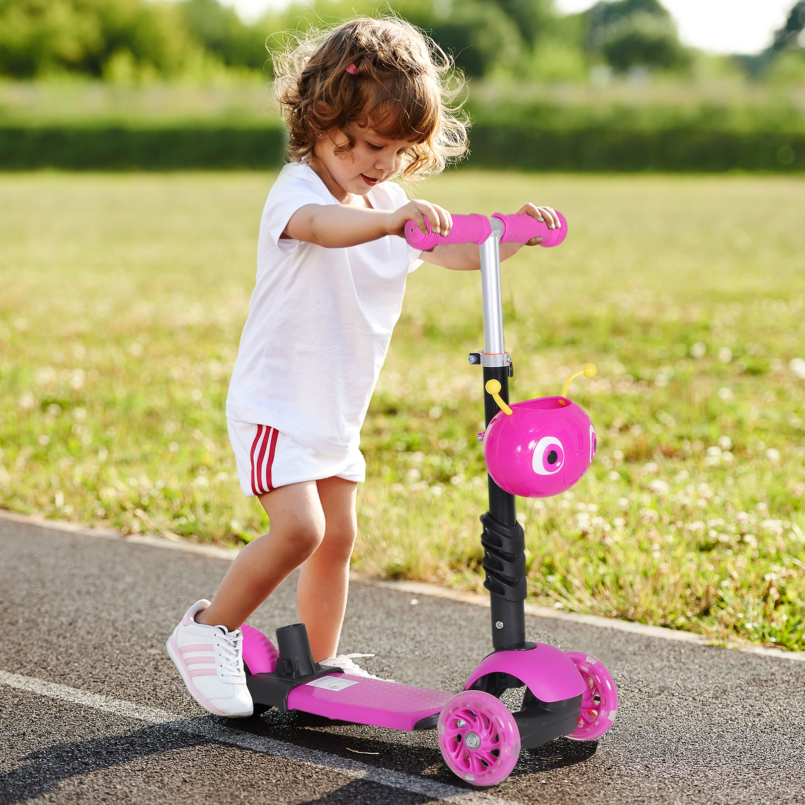 3 en 1 Patinete para Niños de +18 Meses o Scooter de 3 Ruedas con Asiento Extraíble Manillar Mango de Empuje Altura Ajustable 62x25x72,5 cm