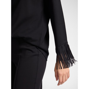 Elena Mirò - Camiseta con flecos en la parte inferior de las mangas. - Negro