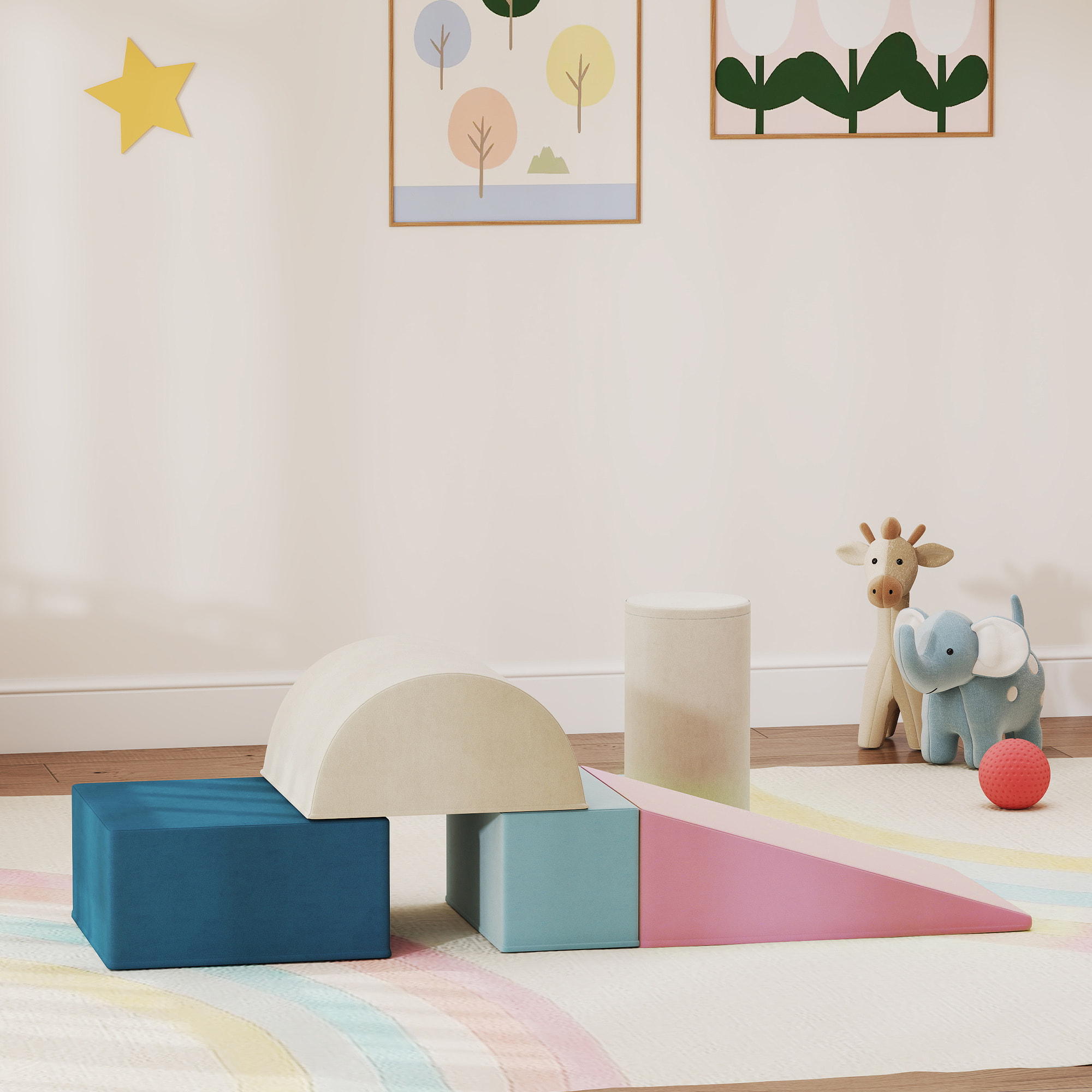 Parcours motricité bébé modulable 5 pièces zippées déhoussables velours multicolore