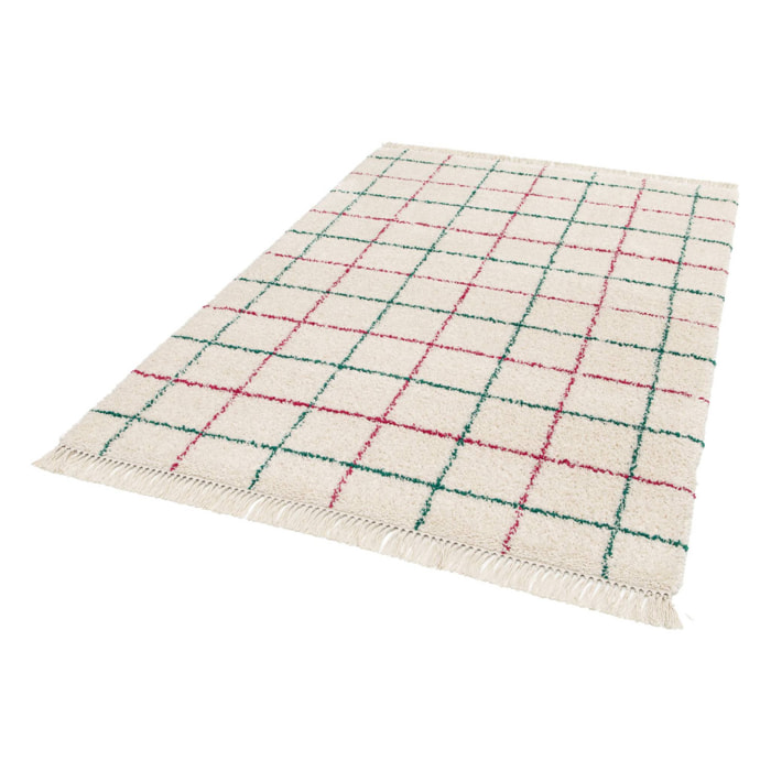 Tapis intérieur shaggy motif quadrillage multicolore avec franges Edward 120x170cm