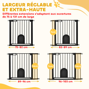 Barrière de sécurité chien H.76 cm - porte verrouillable - fixation par pression 75-103 cm - acier ABS noir