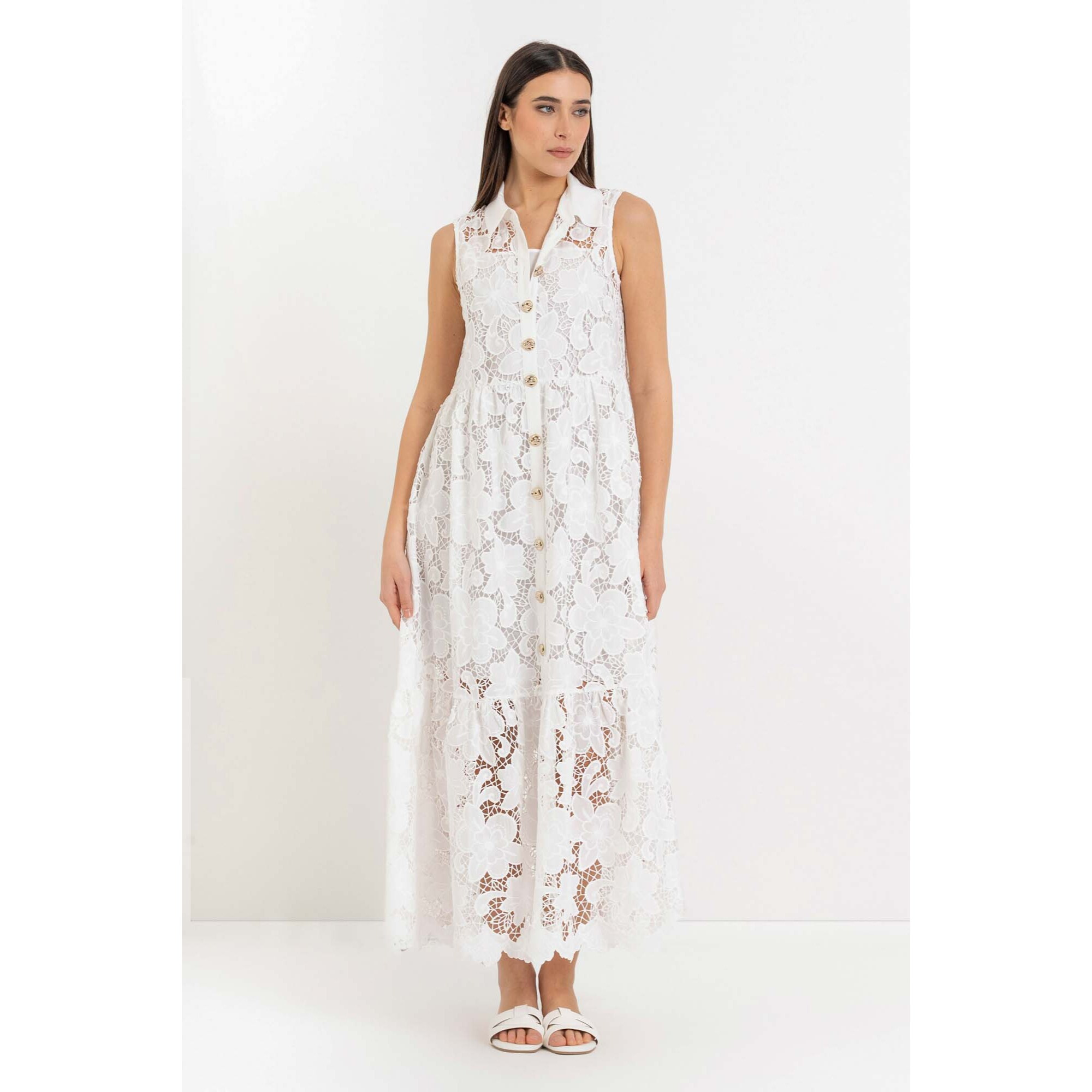 Kocca - Abito chemisier maxi in pizzo Donna