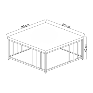 Tavolino da salotto Dfedrizz, Tavolo basso da caffè, Portariviste per divano, Ripiano da soggiorno, 90x90h40 cm, Antracite e Oro