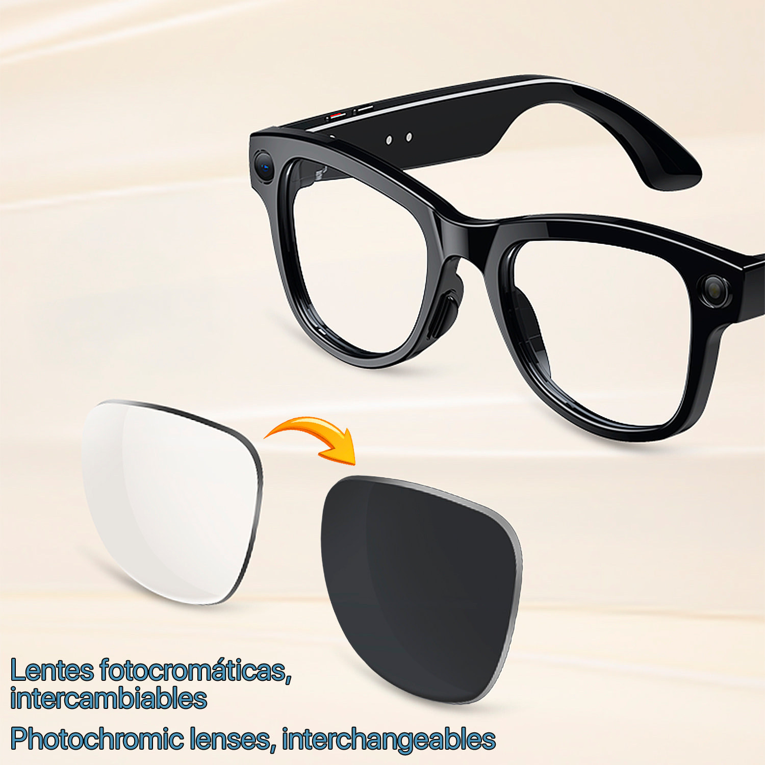 Gafas inteligentes M02 ultra con cámara de 8 MP para fotos y video. Con estuche de carga de 3600mAh.