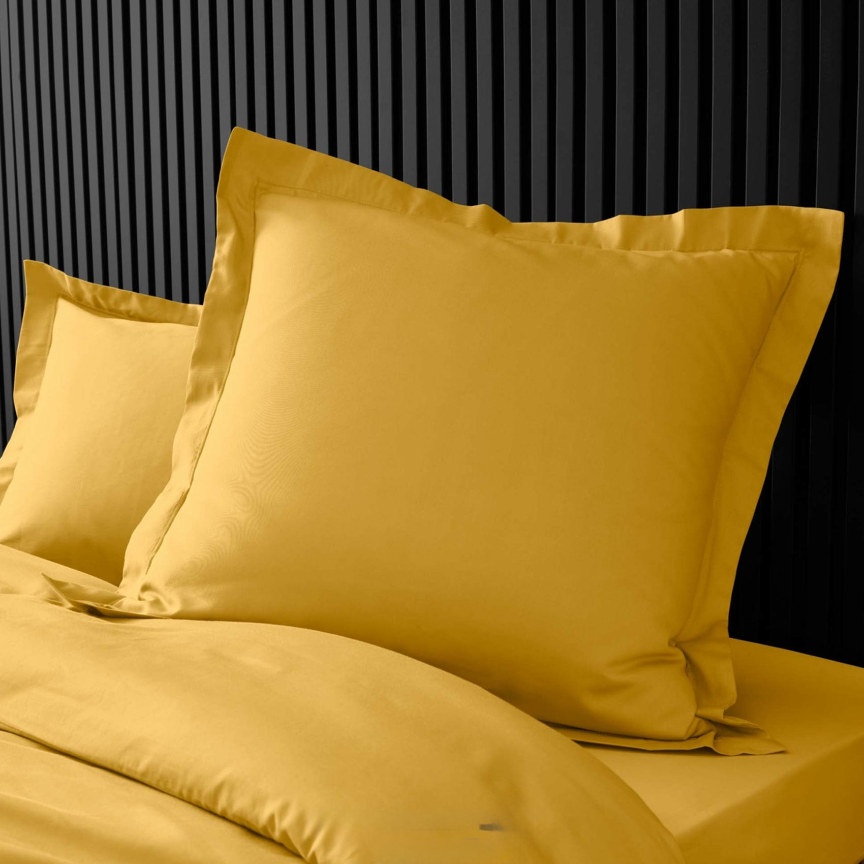 Taie d'oreiller volant plat 100% percale de coton ORIGINE - Jaune Curry