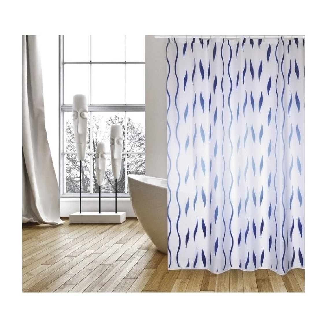 Rideau de douche SEVENTIES Polyester 180X200cm Bleu & Blanc - Anneaux inclus MSV