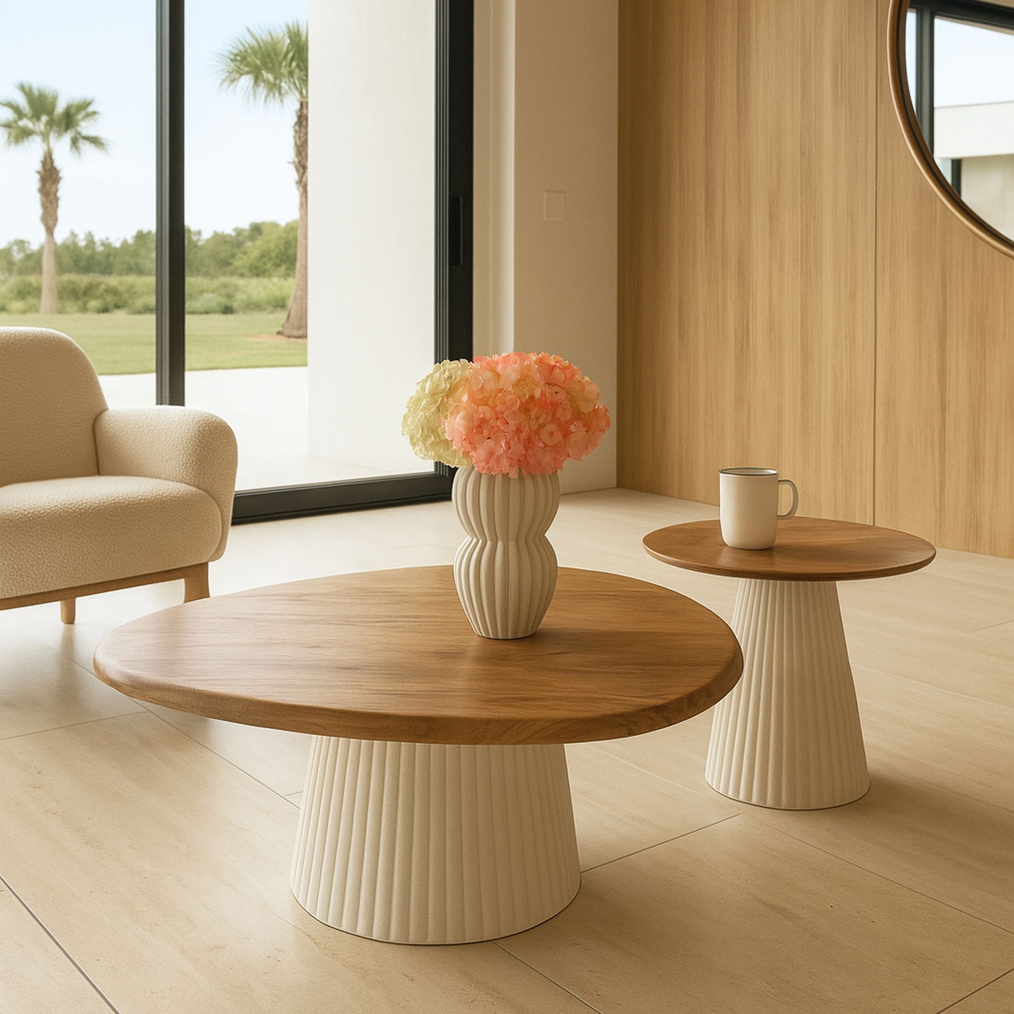 Table d'appoint en bois de manguier et pieds en métal écru FJORD