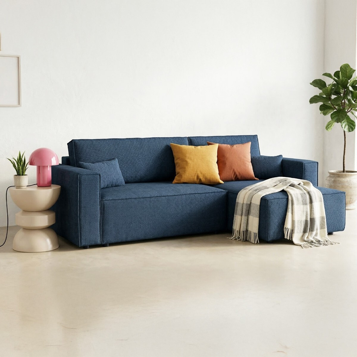 Canapé d'angle convertible 4 places en tissu chenille - LIVIA