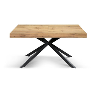 Tavolo CAMAIORE in legno, finitura rovere rustico e base a X in metallo antracite, allungabile 180×90 cm – 260×90 cm
