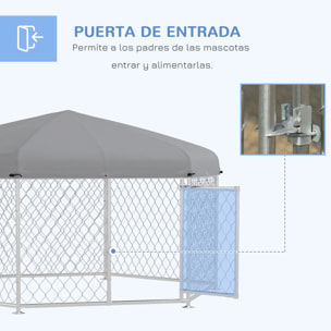 Perrera de Exterior Hexagonal Jaula para Perros con Puerta Marco de Acero Galvanizado y Toldo Impermeable y Anti-UV 210x185x150 cm Plata