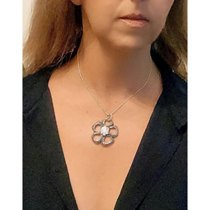 Conjunto doble collar intercambiale flor plata